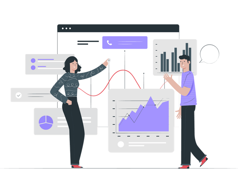 Two Neon Forge SEO experts analyzing charts together.